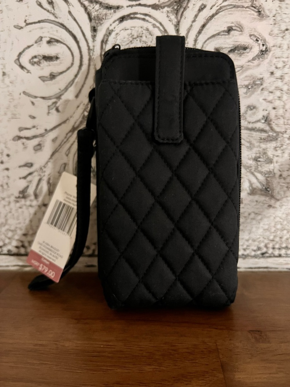 NWT Vera Bradley Black Quilted Wristlet Clutch Wallet with Phone Carrier